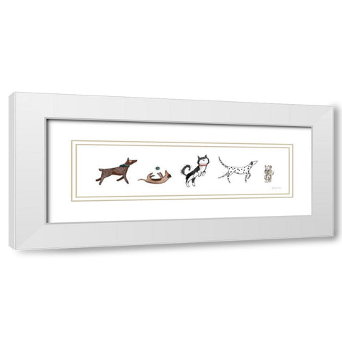 Playful Pets Dogs III White Modern Wood Framed Art Print with Double Matting by Thorns, Becky