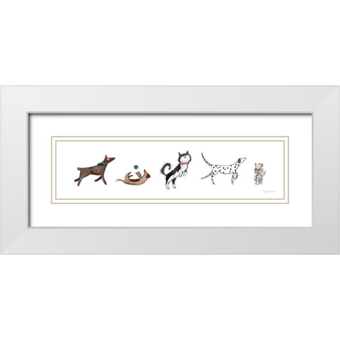Playful Pets Dogs III White Modern Wood Framed Art Print with Double Matting by Thorns, Becky