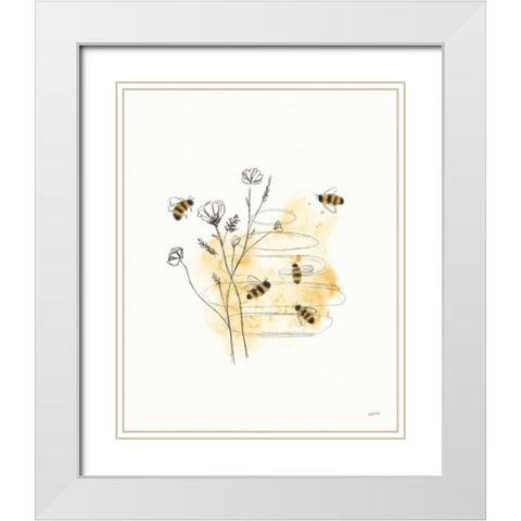 Bees and Botanicals I White Modern Wood Framed Art Print with Double Matting by York, Leah