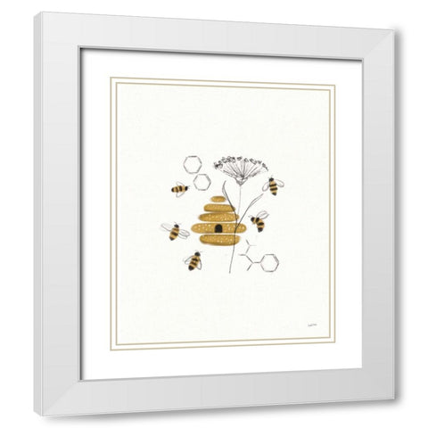 Bees and Botanicals II White Modern Wood Framed Art Print with Double Matting by York, Leah