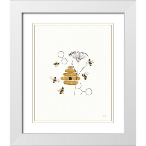 Bees and Botanicals II White Modern Wood Framed Art Print with Double Matting by York, Leah
