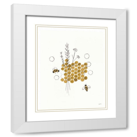 Bees and Botanicals IV White Modern Wood Framed Art Print with Double Matting by York, Leah