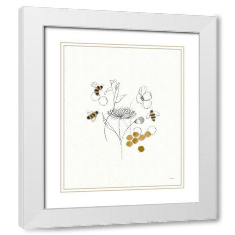 Bees and Botanicals V White Modern Wood Framed Art Print with Double Matting by York, Leah