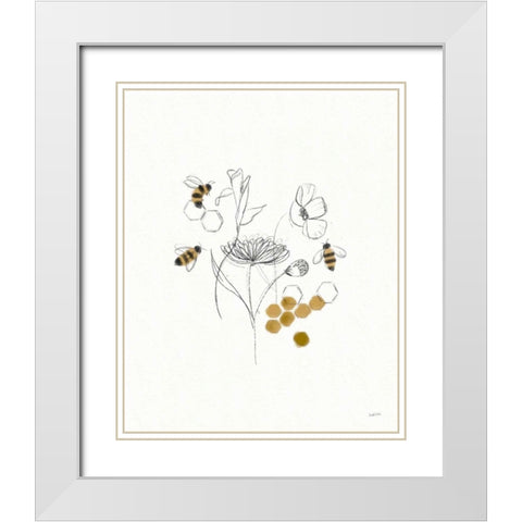 Bees and Botanicals V White Modern Wood Framed Art Print with Double Matting by York, Leah
