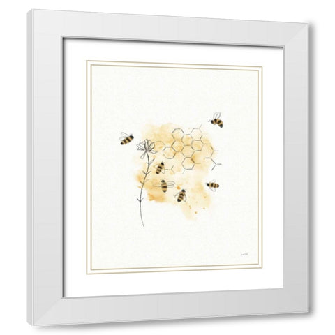 Bees and Botanicals VI White Modern Wood Framed Art Print with Double Matting by York, Leah