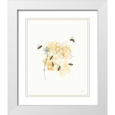 Bees and Botanicals VI White Modern Wood Framed Art Print with Double Matting by York, Leah
