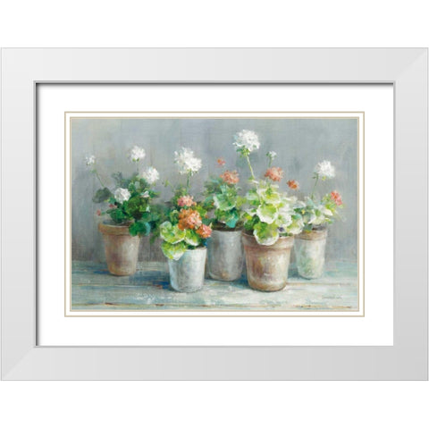 Farmhouse Geraniums Crop White Modern Wood Framed Art Print with Double Matting by Nai, Danhui