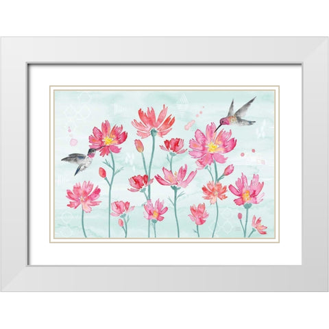 Flowers and Feathers I White Modern Wood Framed Art Print with Double Matting by June, Dina