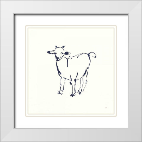 Line Goat Navy White Modern Wood Framed Art Print with Double Matting by Paschke, Chris