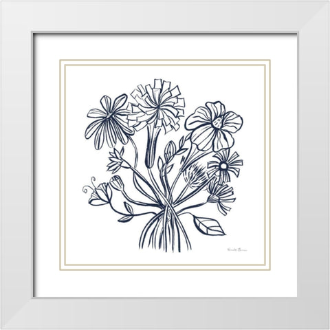 Wild Flowers Line II Navy White Modern Wood Framed Art Print with Double Matting by Zaman, Farida