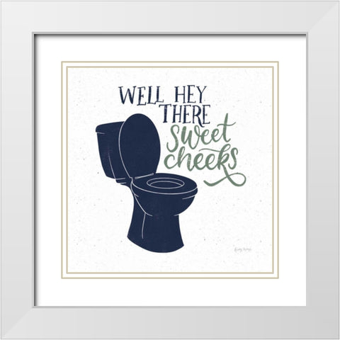 Turkish Tile Bathroom Puns III BG White Modern Wood Framed Art Print with Double Matting by Thorns, Becky