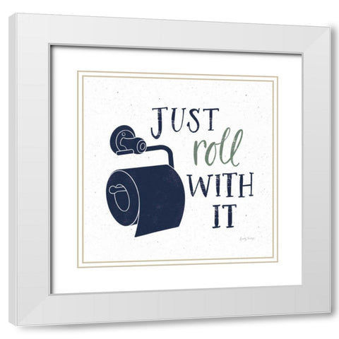 Turkish Tile Bathroom Puns V BG White Modern Wood Framed Art Print with Double Matting by Thorns, Becky