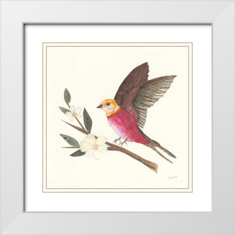 Birds and Blossoms IV White Modern Wood Framed Art Print with Double Matting by Prahl, Courtney