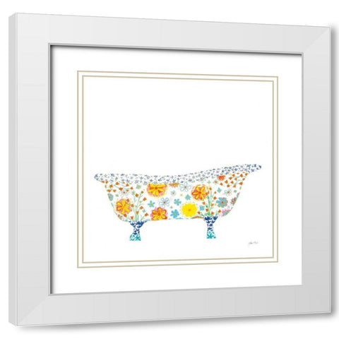 Flower Garden Tub II White Modern Wood Framed Art Print with Double Matting by Davis, Joan E.