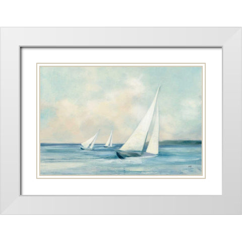 Sailboats at Sunrise White Modern Wood Framed Art Print with Double Matting by Purinton, Julia