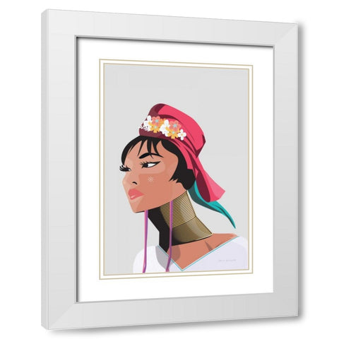 Padaung Woman White Modern Wood Framed Art Print with Double Matting by Escalante, Omar