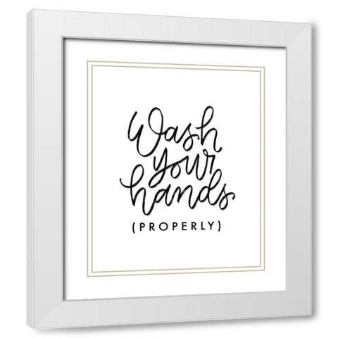 Wash Your Hands III White Modern Wood Framed Art Print with Double Matting by Thorns, Becky