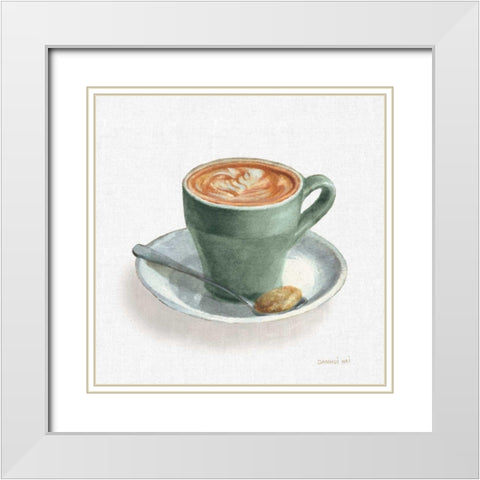 Wake Up Coffee II Linen Sage White Modern Wood Framed Art Print with Double Matting by Nai, Danhui