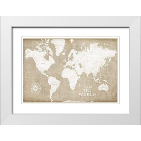 Burlap World Map I White Modern Wood Framed Art Print with Double Matting by Schlabach, Sue