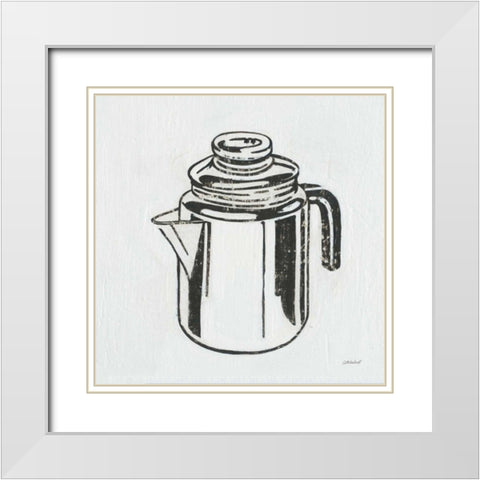 Retro Coffee Pot White Modern Wood Framed Art Print with Double Matting by Lovell, Kathrine