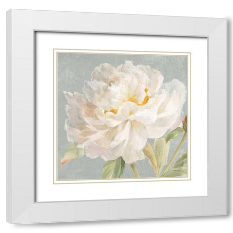 Garden Peony Neutral Crop White Modern Wood Framed Art Print with Double Matting by Nai, Danhui