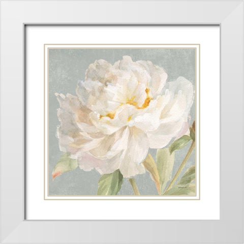 Garden Peony Neutral Crop White Modern Wood Framed Art Print with Double Matting by Nai, Danhui