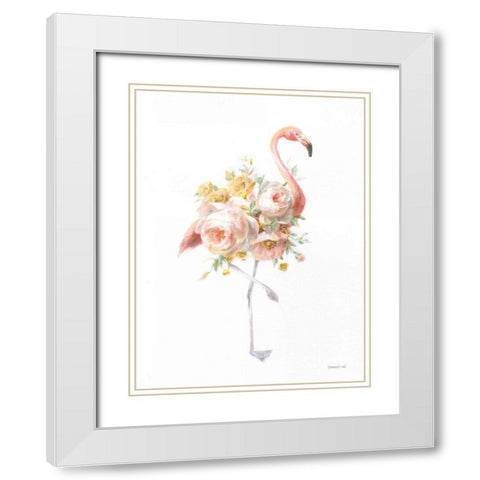 Floral Flamingo I White Modern Wood Framed Art Print with Double Matting by Nai, Danhui