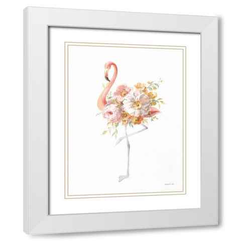 Floral Flamingo II White Modern Wood Framed Art Print with Double Matting by Nai, Danhui