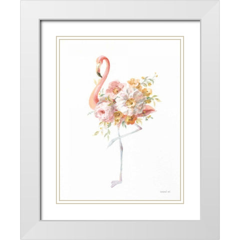 Floral Flamingo II White Modern Wood Framed Art Print with Double Matting by Nai, Danhui