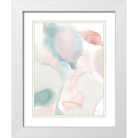 Sage and Pink Abstract I White Modern Wood Framed Art Print with Double Matting by Nai, Danhui