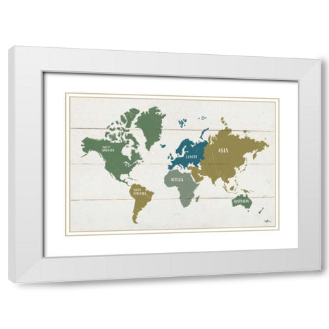 Peace and Lodge World Map White Modern Wood Framed Art Print with Double Matting by Penner, Janelle