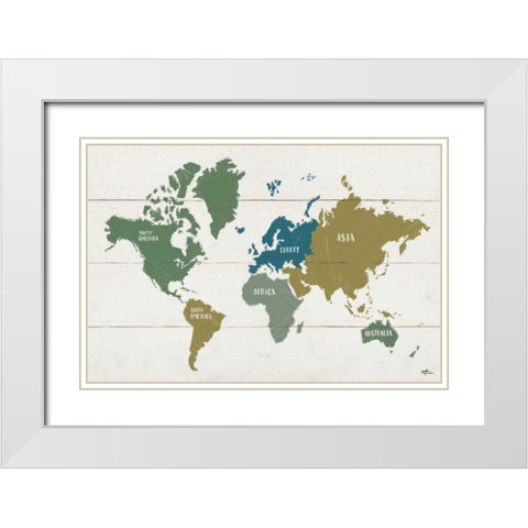 Peace and Lodge World Map White Modern Wood Framed Art Print with Double Matting by Penner, Janelle