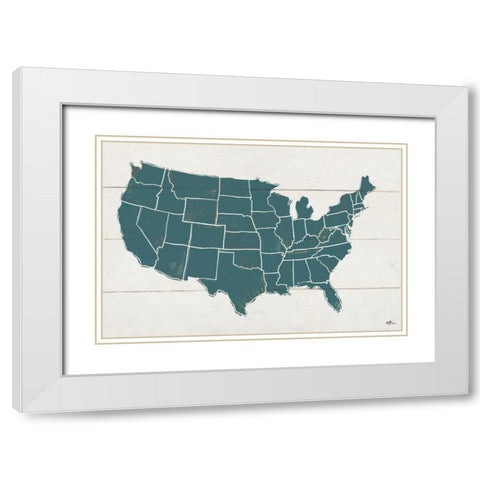 Peace and Lodge USA Map White Modern Wood Framed Art Print with Double Matting by Penner, Janelle