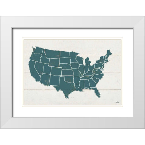 Peace and Lodge USA Map White Modern Wood Framed Art Print with Double Matting by Penner, Janelle