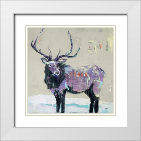 Winter Elk White Modern Wood Framed Art Print with Double Matting by Day, Kellie
