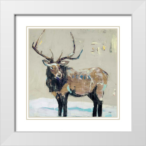 Winter Elk Neutral White Modern Wood Framed Art Print with Double Matting by Day, Kellie