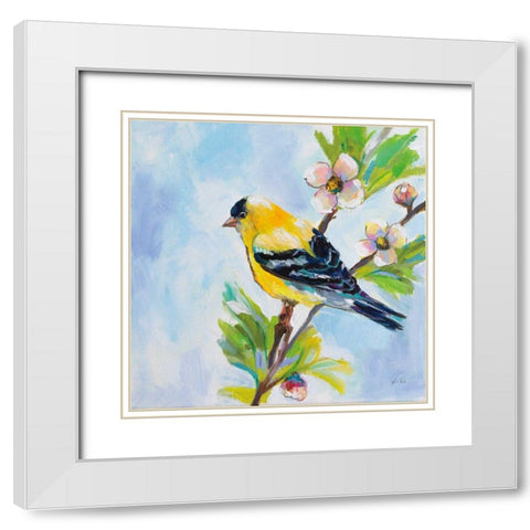 Golden Finch White Modern Wood Framed Art Print with Double Matting by Vertentes, Jeanette