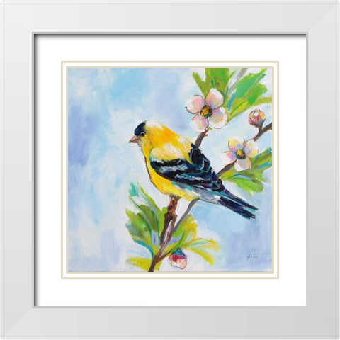 Golden Finch White Modern Wood Framed Art Print with Double Matting by Vertentes, Jeanette