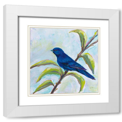 Indigo Bunting White Modern Wood Framed Art Print with Double Matting by Vertentes, Jeanette