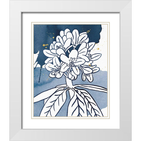 Indigo Blooms II White Modern Wood Framed Art Print with Double Matting by Wild Apple Portfolio