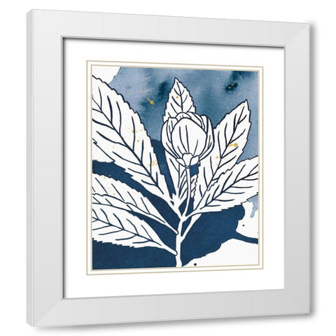 Indigo Blooms IV White Modern Wood Framed Art Print with Double Matting by Wild Apple Portfolio