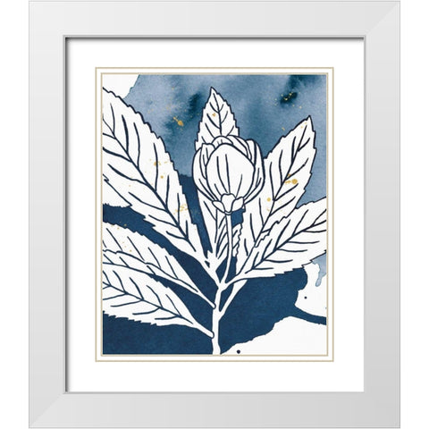 Indigo Blooms IV White Modern Wood Framed Art Print with Double Matting by Wild Apple Portfolio