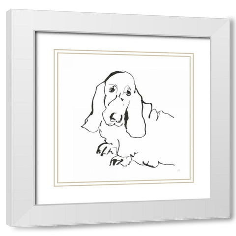 Line Dog Basset Hound White Modern Wood Framed Art Print with Double Matting by Paschke, Chris