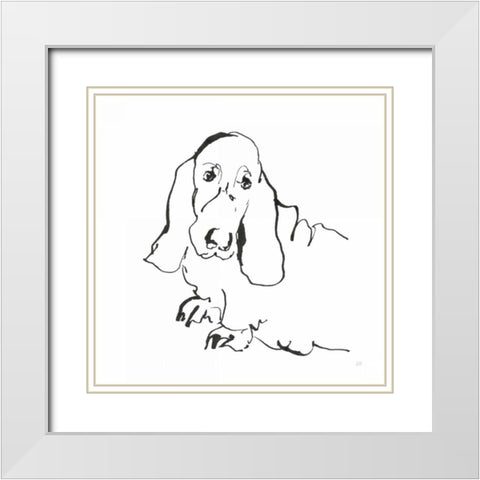Line Dog Basset Hound White Modern Wood Framed Art Print with Double Matting by Paschke, Chris