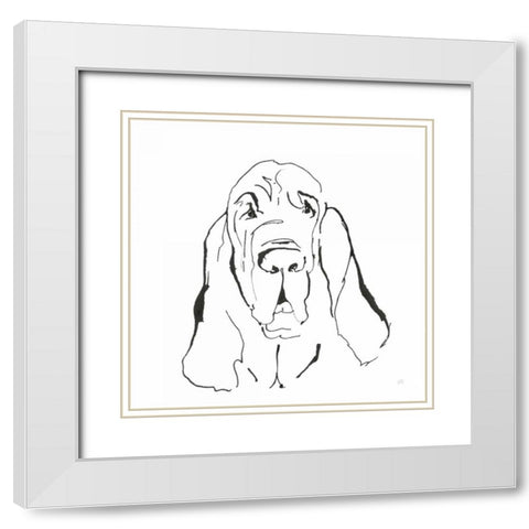 Line Dog Bloodhound I White Modern Wood Framed Art Print with Double Matting by Paschke, Chris