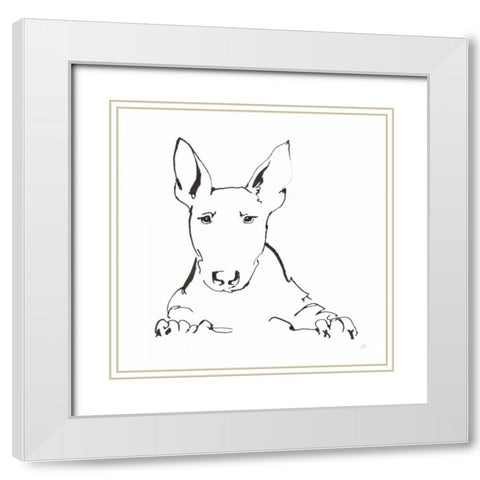 Line Dog Bull Terrier White Modern Wood Framed Art Print with Double Matting by Paschke, Chris