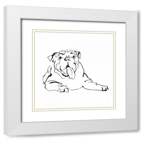 Line Dog Bulldog I White Modern Wood Framed Art Print with Double Matting by Paschke, Chris
