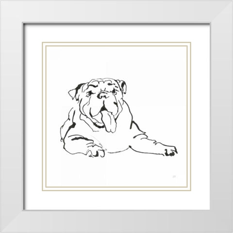 Line Dog Bulldog I White Modern Wood Framed Art Print with Double Matting by Paschke, Chris