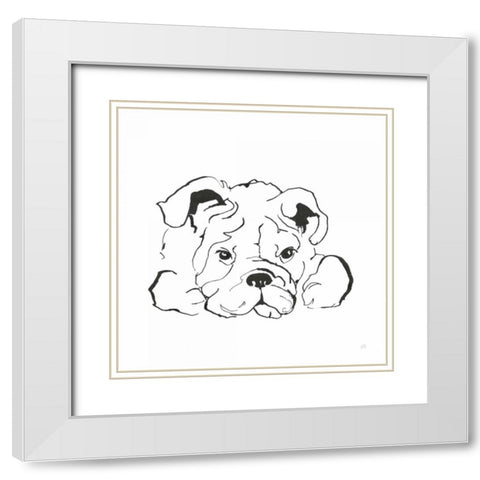 Line Dog Bulldog II White Modern Wood Framed Art Print with Double Matting by Paschke, Chris