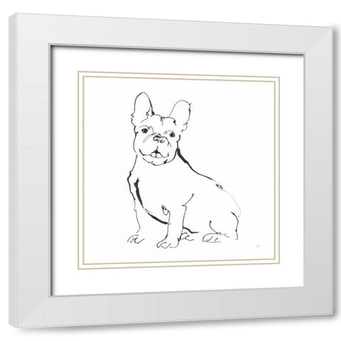 Line Dog French Bulldog II White Modern Wood Framed Art Print with Double Matting by Paschke, Chris